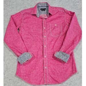BUGATCHI Button Up Dress Shirt, Shaped Fit, Pinkish Red, Mens Size S New